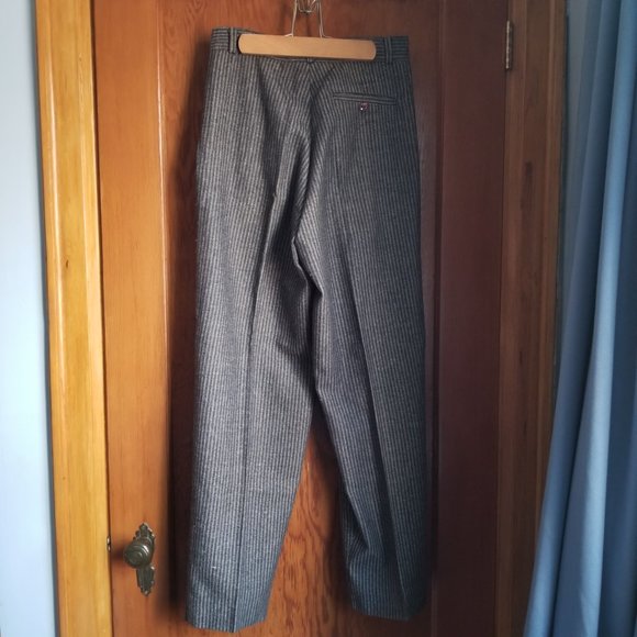 Vintage 90s, grey stripes, pleated dress pants, M, Le Chateau - Picture 2 of 9